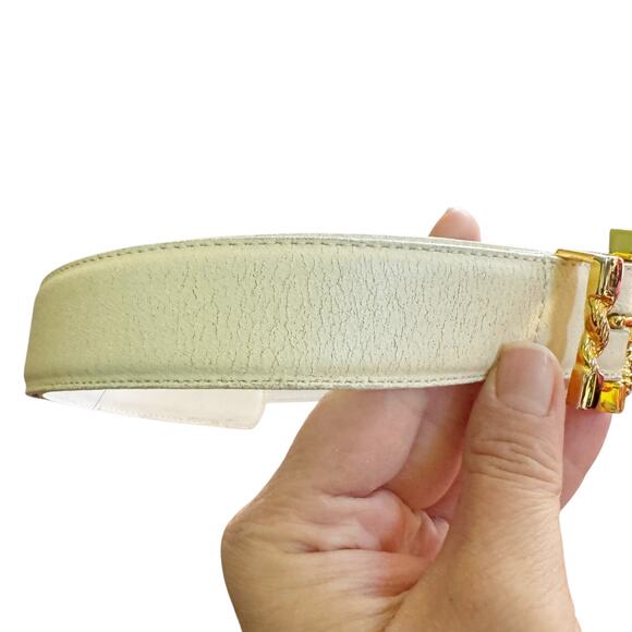 VTG Toledano Genuine Leather Belt Gold Ornate Buckle 29” - 31” Approx Small Boho - Picture 5 of 8